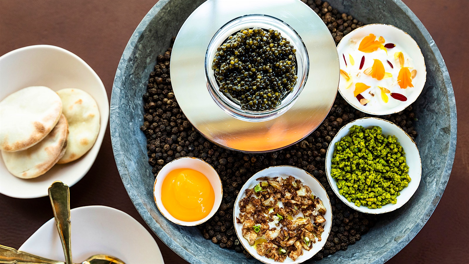 Overhead shot of caviar service at March